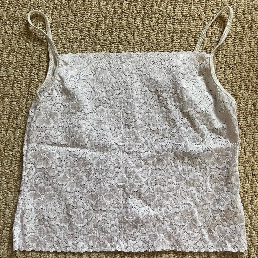 Lacy Dainty White Crop Cami Brandy Melville esque. Girls Womens Boho Trendy Y2K